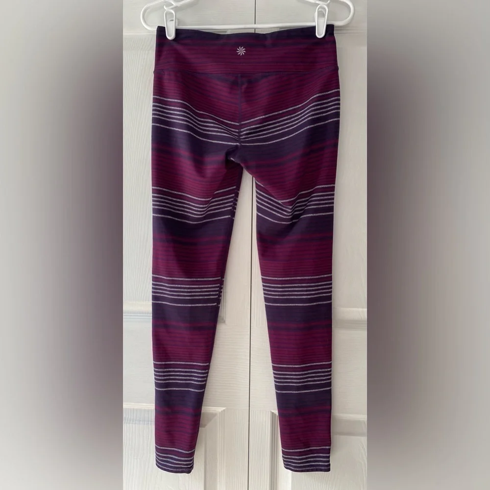 Athleta Chaturanga Purple Striped Leggings Size M - Picture 4 of 10